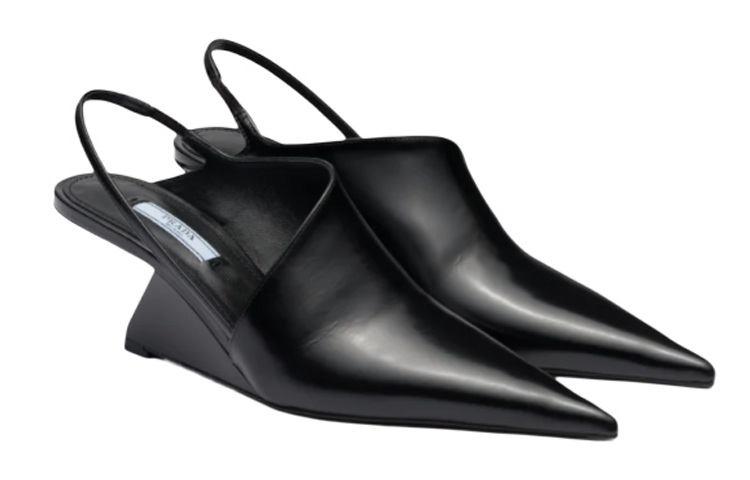 (W) Prada Leather Pointed Toe Fashion Slide 'Black' 圖 2