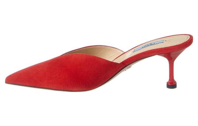 Buy PRADA 皮革 尖頭高跟 時尚涼拖 女款 紅色