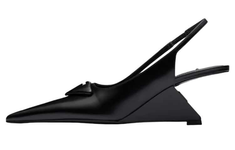 (Women) Prada Leather Pointed Toe Wedge Fashion Slide 6.5cm 'Black' 1I885M_055_F0002_F_A065