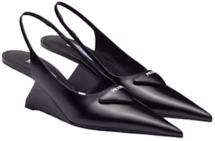 Order (W) プラダ レザー ポインテッドトゥ ウェッジ サンダル 6.5cm 黒 1I885M_055_F0002_F_A065