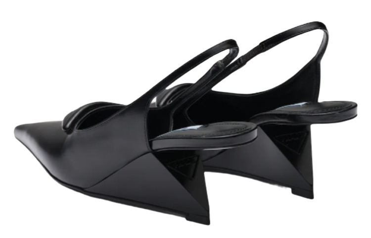 Shop (W) Prada Wedge Kulit Hujung Runcing Fesyen Sandal Tumit 6.5cm 'Hitam' 1I885M_055_F0002_F_A065