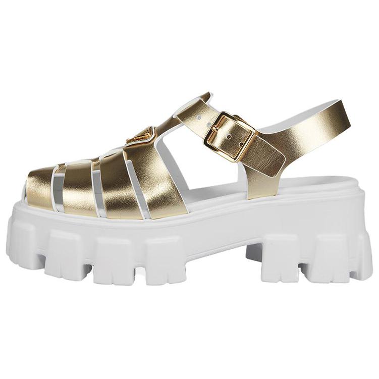 (W) Prada Leather Round-Toe Buckle Fashion Slide 'Gold'