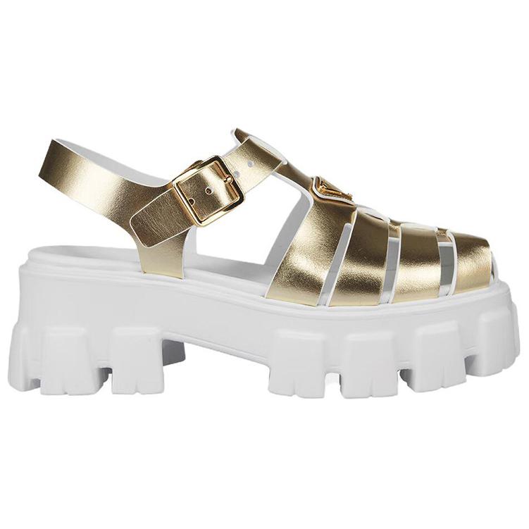 (W) Prada Leather Round-Toe Buckle Fashion Slide 'Gold' 圖 2