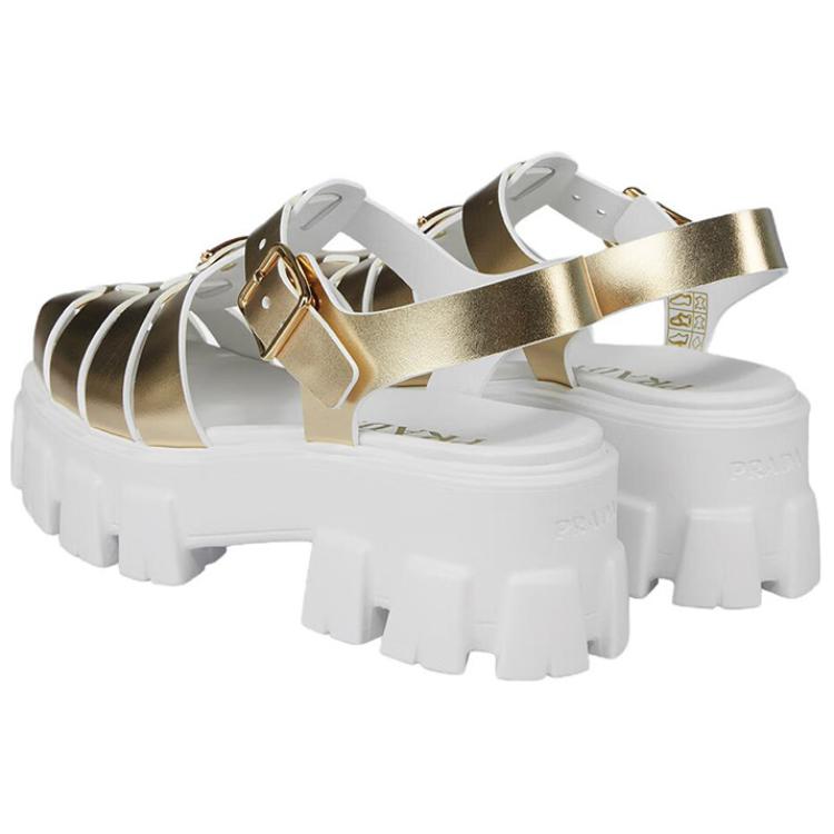(W) Prada Leather Round-Toe Buckle Fashion Slide 'Gold' 圖 5