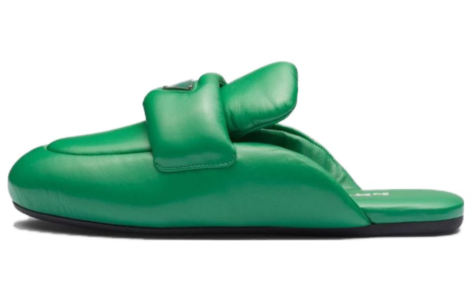(W) Prada Leather Round-Toe Fashion Mule Slippers 'Green'