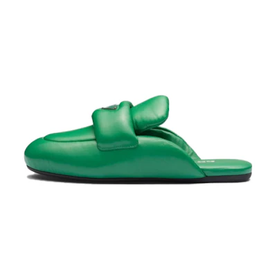 (W) Prada Leather Round-Toe Fashion Mule Slippers 'Green'