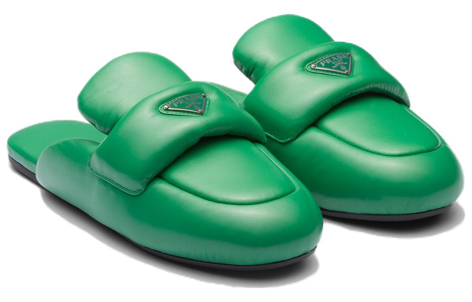 (W) Prada Leather Round-Toe Fashion Mule Slippers 'Green' 圖 2