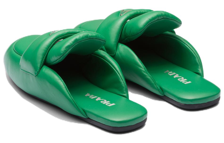 (W) Prada Leather Round-Toe Fashion Mule Slippers 'Green' 圖 4