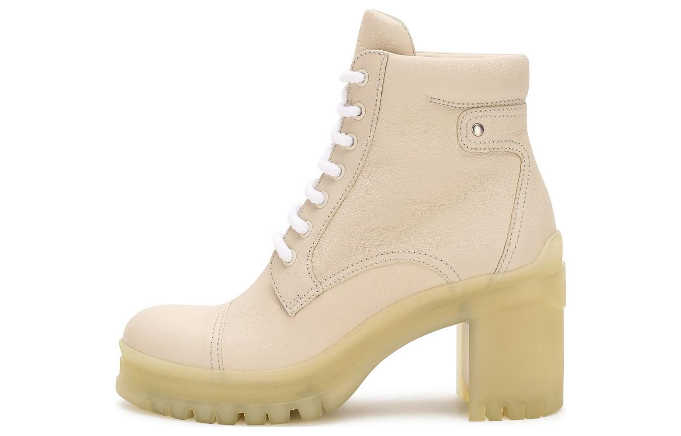 Buy (W) Stivali alla caviglia Prada in pelle beige con punta tonda e lacci. 1T584L_007_F0K74