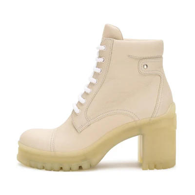 (W) Prada Leather Round-Toe Lace-Up Ankle Boots 'Beige'