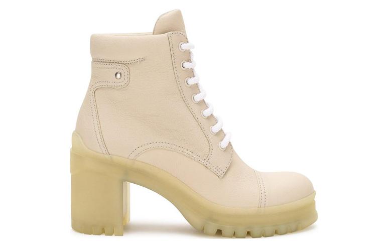 Order (W) Stivali alla caviglia Prada in pelle beige con punta tonda e lacci. 1T584L_007_F0K74