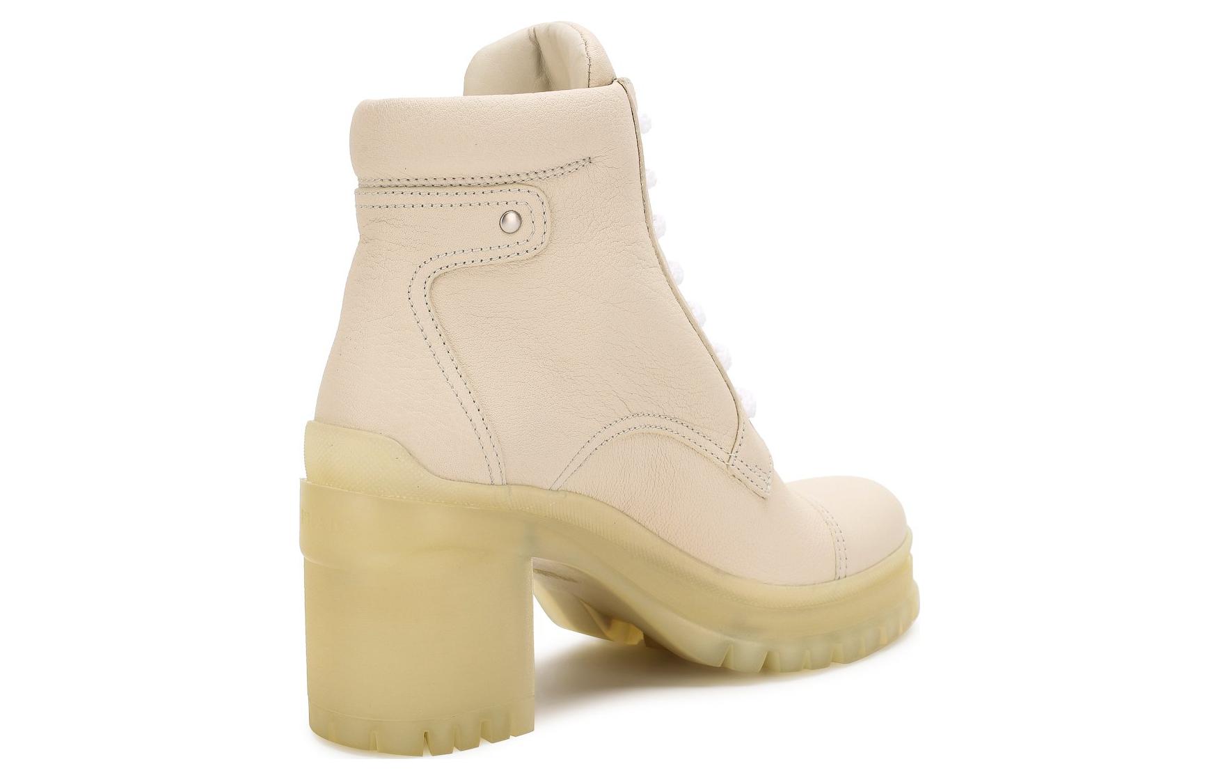 Shop (W) Stivali alla caviglia Prada in pelle beige con punta tonda e lacci. 1T584L_007_F0K74