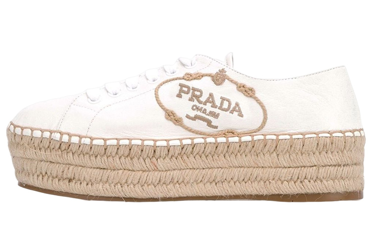 (W) Prada Leather Round-Toe Lace-Up Low-Top 'Beige'
