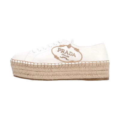 (W) Prada Leather Round-Toe Lace-Up Low-Top 'Beige'