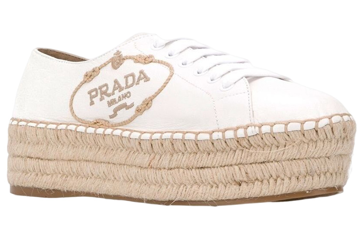 (W) Prada Leather Round-Toe Lace-Up Low-Top 'Beige' 圖 2