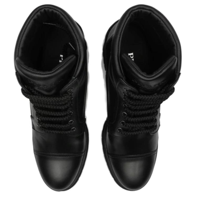 Shop (W) Prada Bot Pendek Kulit Hitam dengan Tali dan Ujung Bulat 1T584L_3A6H_F0002