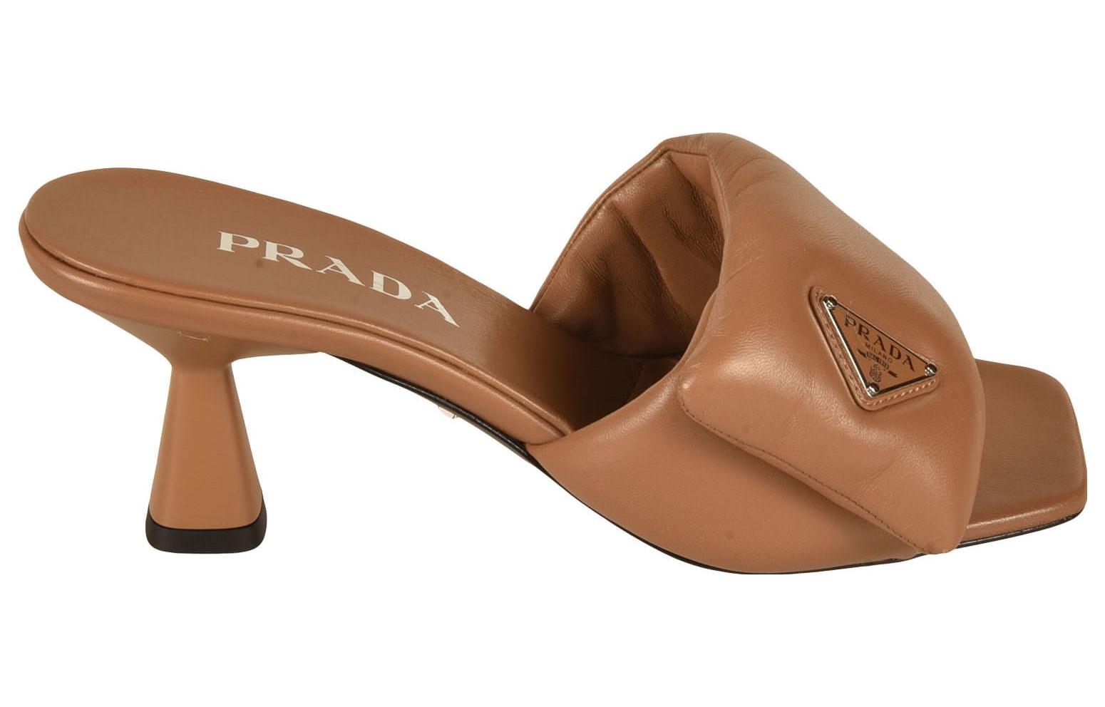 (W) Prada Leather Round-Toe Mules 'Brown' 圖 3