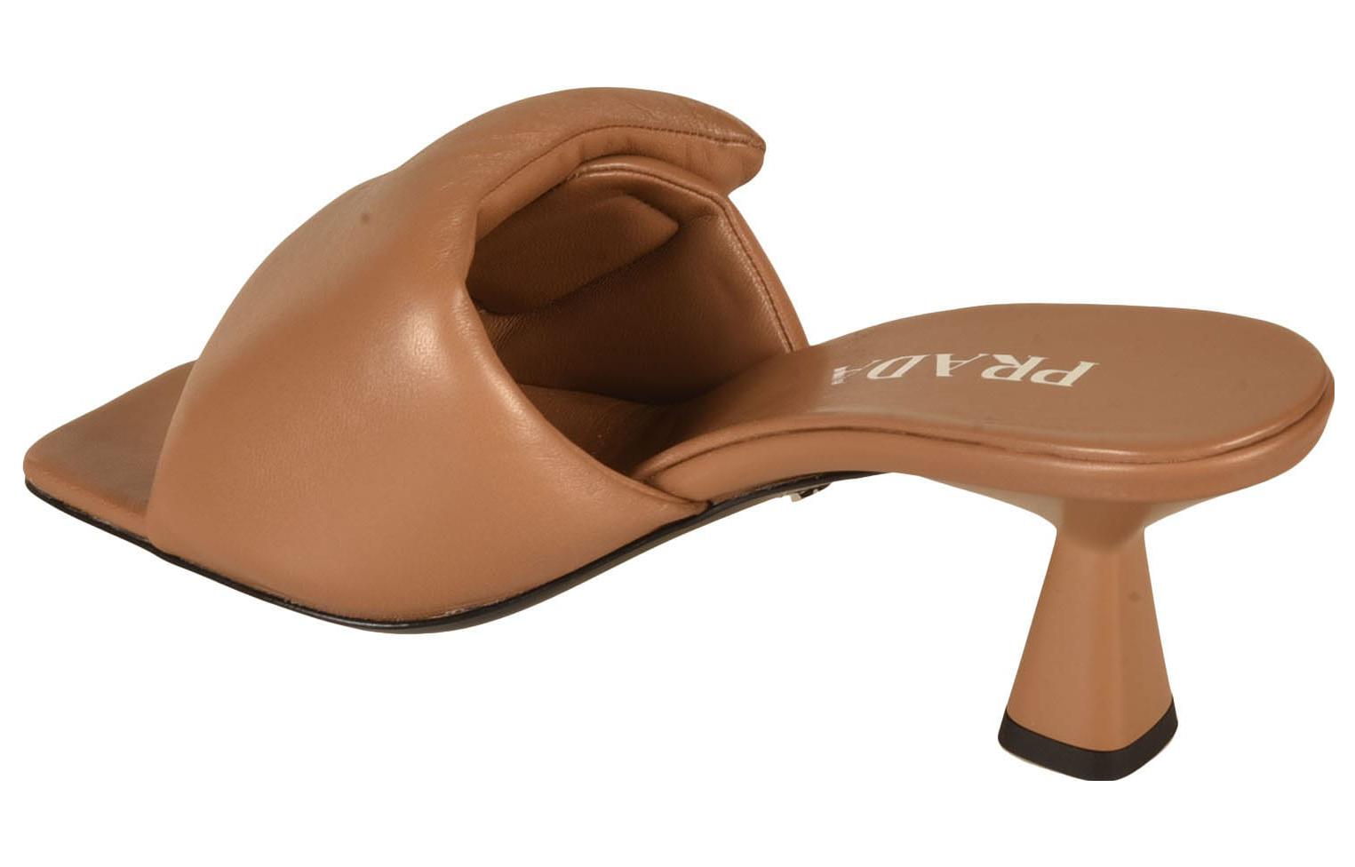 (W) Prada Leather Round-Toe Mules 'Brown' 圖 4