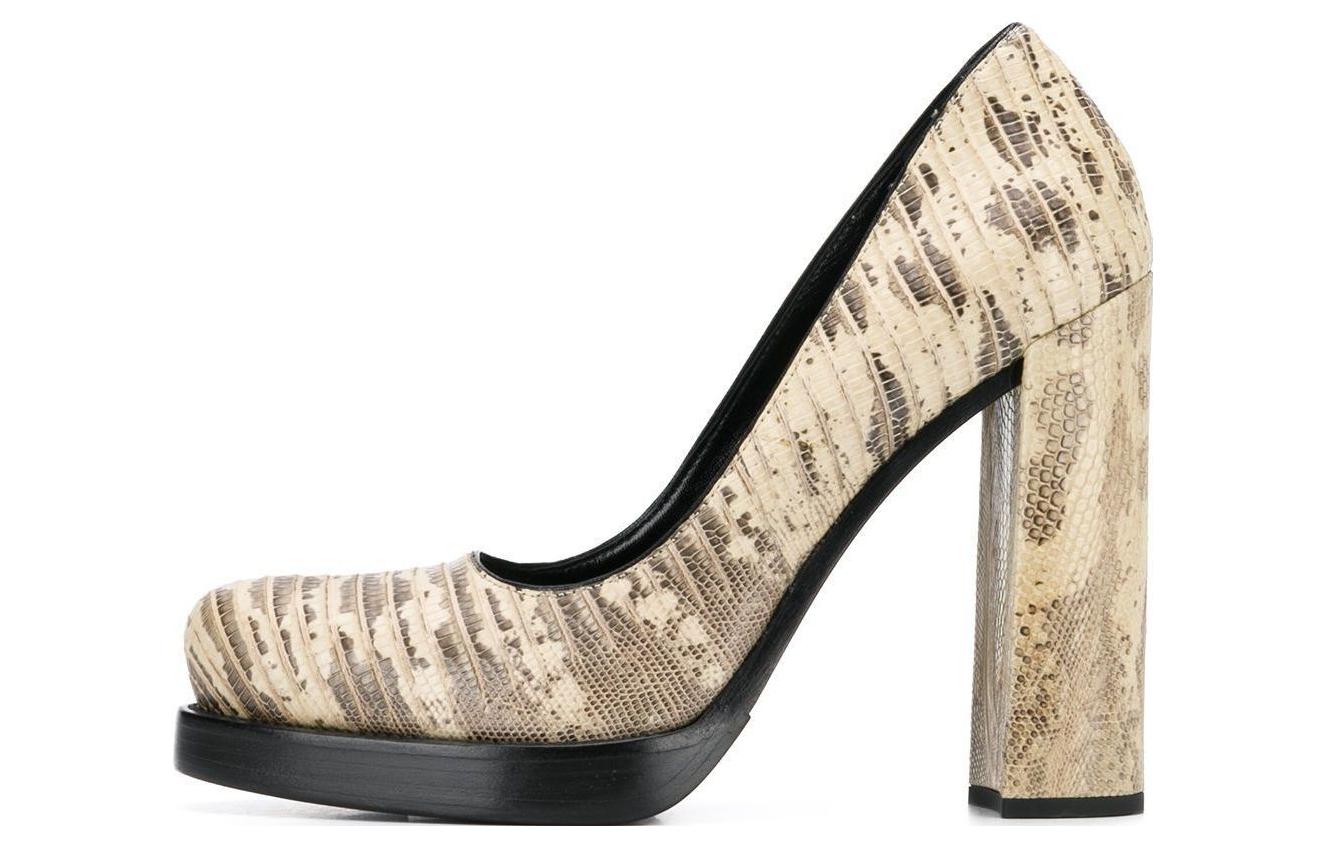 (W) Prada Leather Round-Toe Slip-On Chunky High Heels 'Grey Yellow'