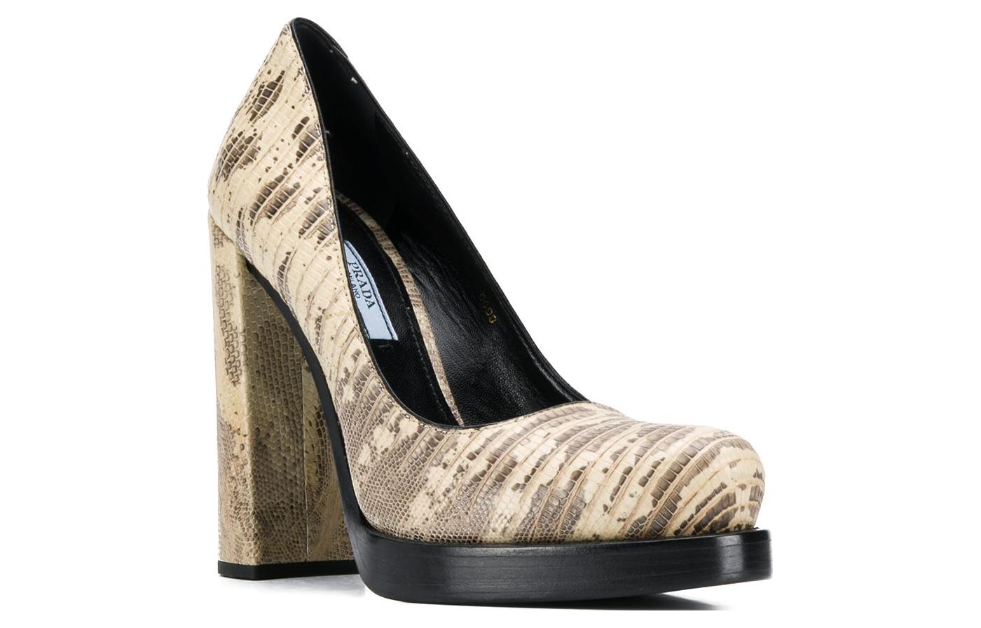 (W) Prada Leather Round-Toe Slip-On Chunky High Heels 'Grey Yellow' 圖 2