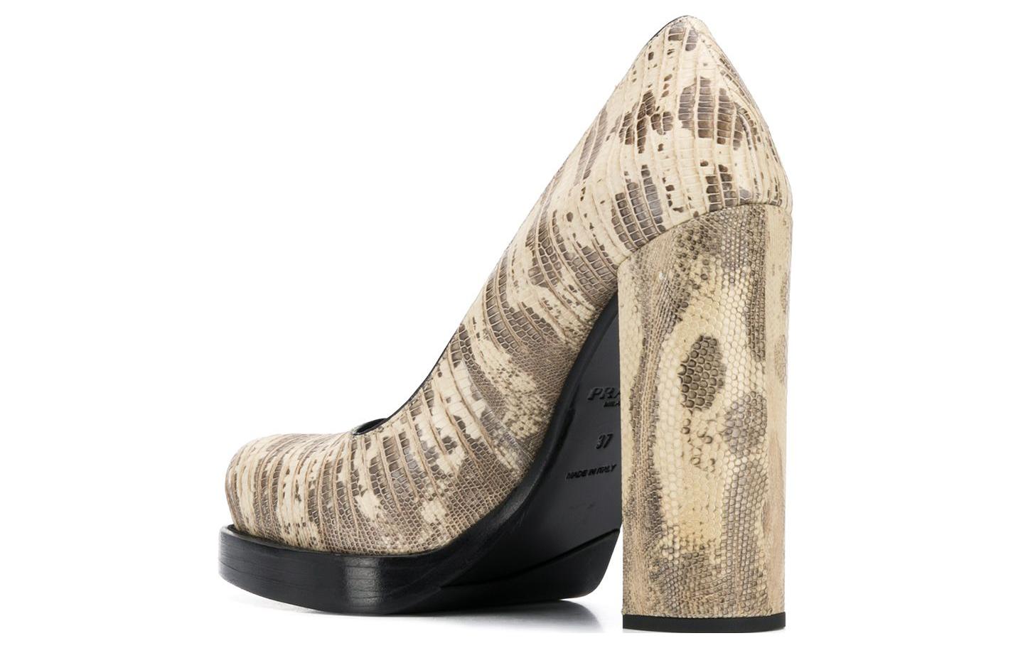 (W) Prada Leather Round-Toe Slip-On Chunky High Heels 'Grey Yellow' 圖 3