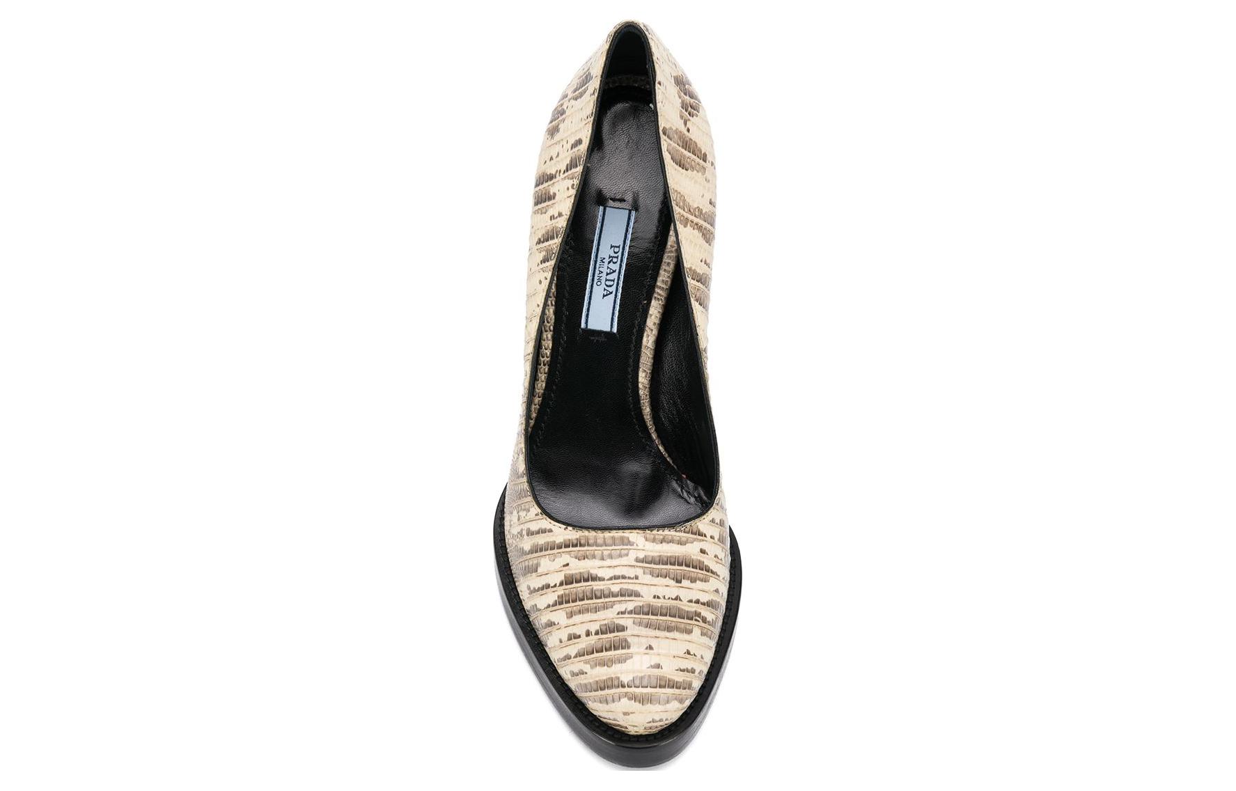 (W) Prada Leather Round-Toe Slip-On Chunky High Heels 'Grey Yellow' 圖 4