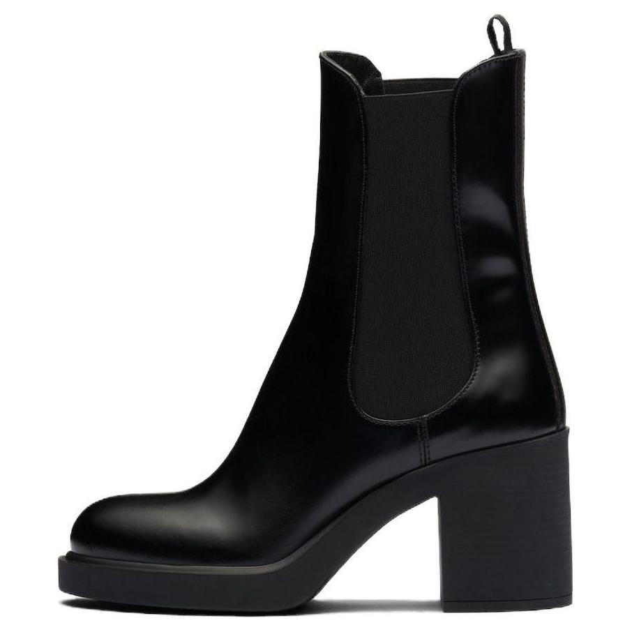 (W) Prada Leather Round Toe Chelsea Boots 'Black'