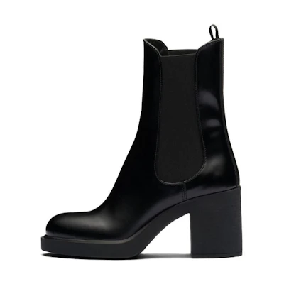 (W) Prada Leather Round Toe Chelsea Boots 'Black'