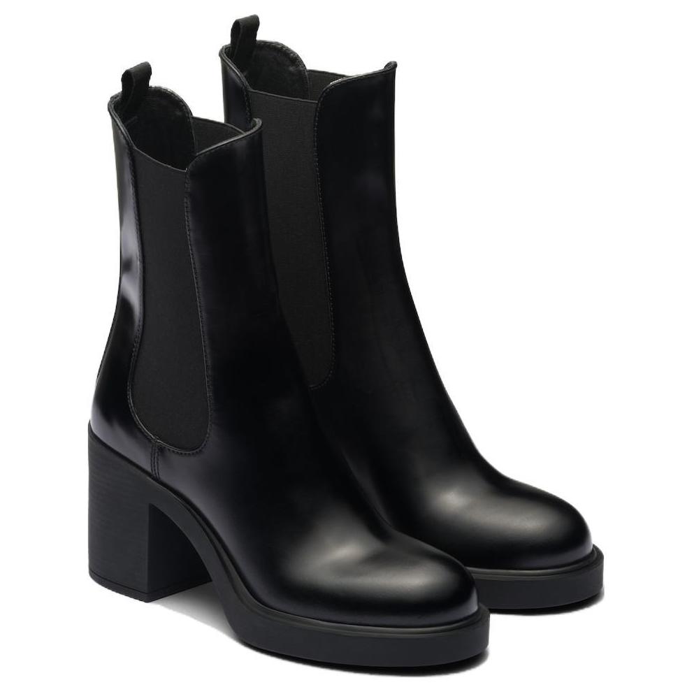 (W) Prada Leather Round Toe Chelsea Boots 'Black' 圖 3