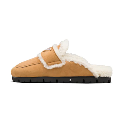 (W) Prada Leather Round Toe Flat Sandal 'Cognac'