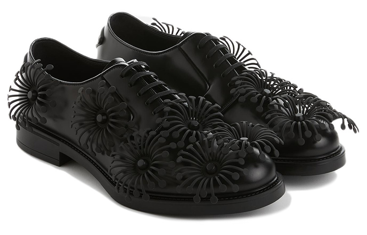 (W) Prada Leather Round Toe Lace-Up Low-Top 'Black' 圖 2