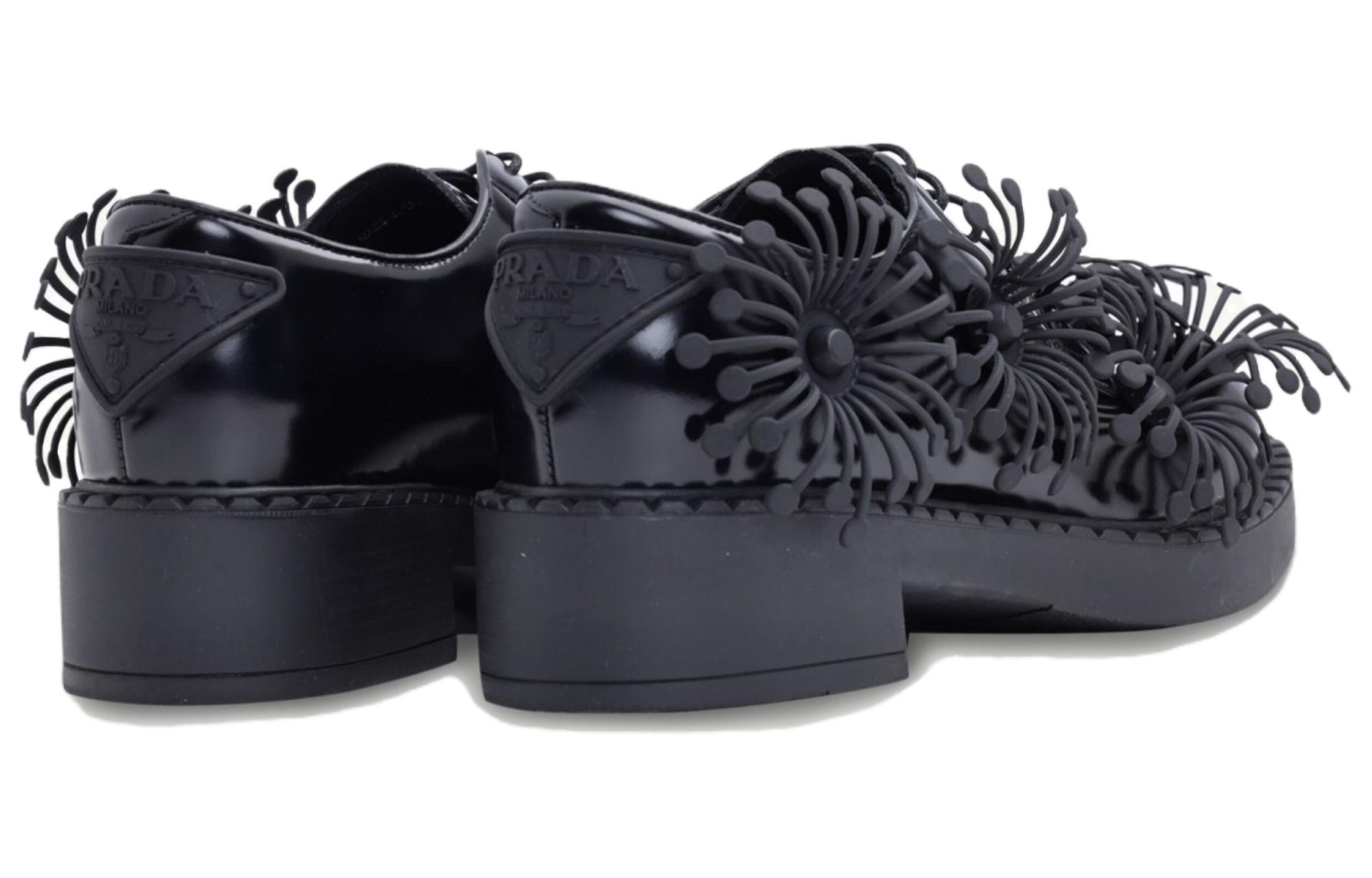 (W) Prada Leather Round Toe Lace-Up Low-Top 'Black' 圖 5