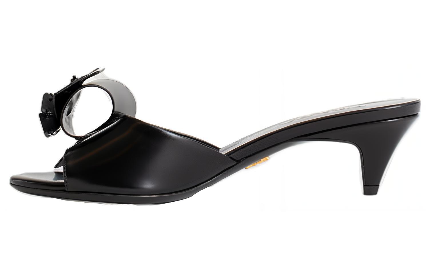 (W) Prada Leather Round Toe Slide Sandals 'Black'