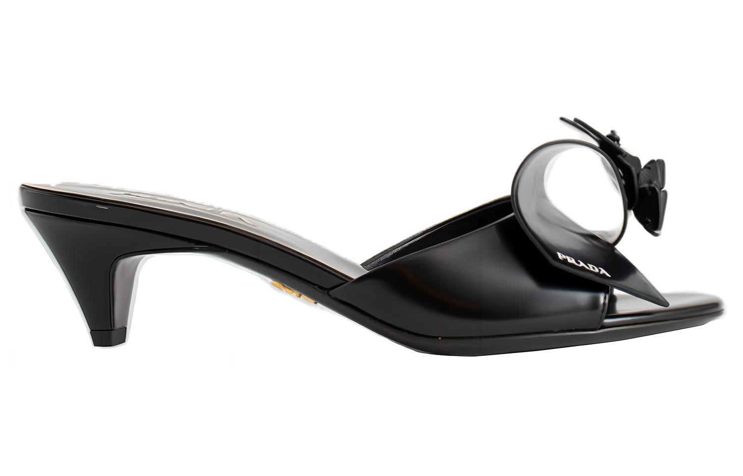 (W) Prada Leather Round Toe Slide Sandals 'Black' 圖 2