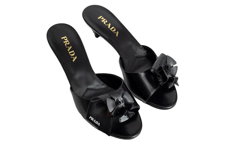 (W) Prada Leather Round Toe Slide Sandals 'Black' 圖 3