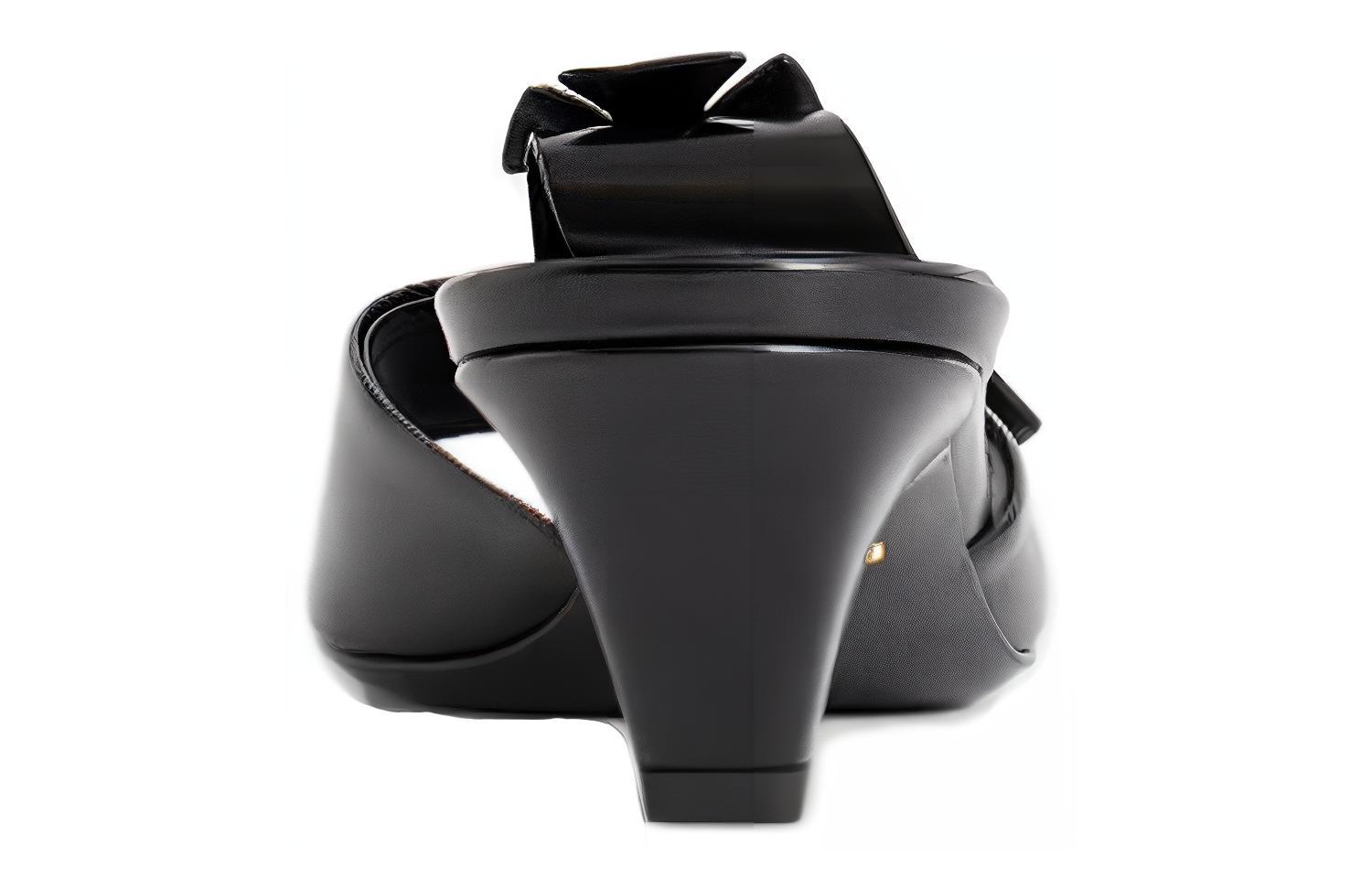 (W) Prada Leather Round Toe Slide Sandals 'Black' 圖 4