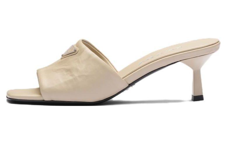 (W) Prada Leather Slide High-Heel Sandals 'Beige'