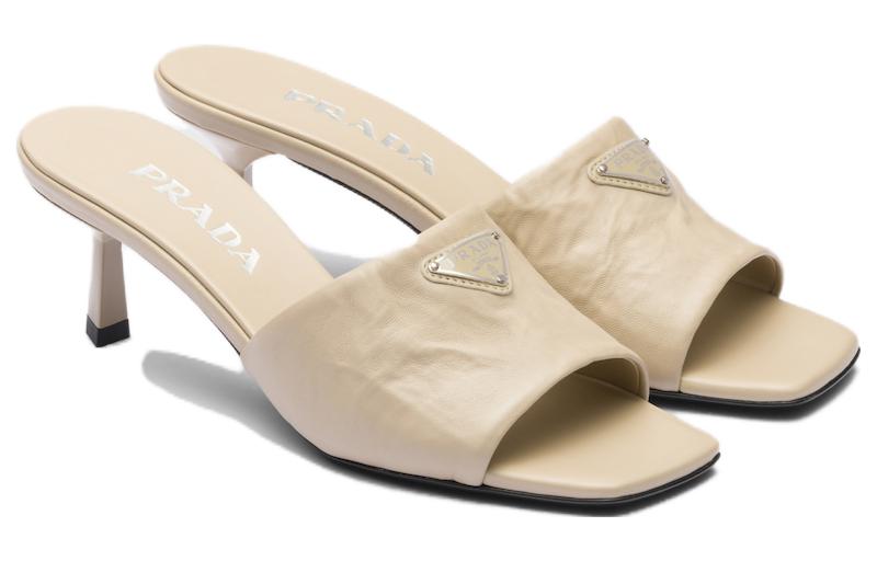 (W) Prada Leather Slide High-Heel Sandals 'Beige' 圖 2