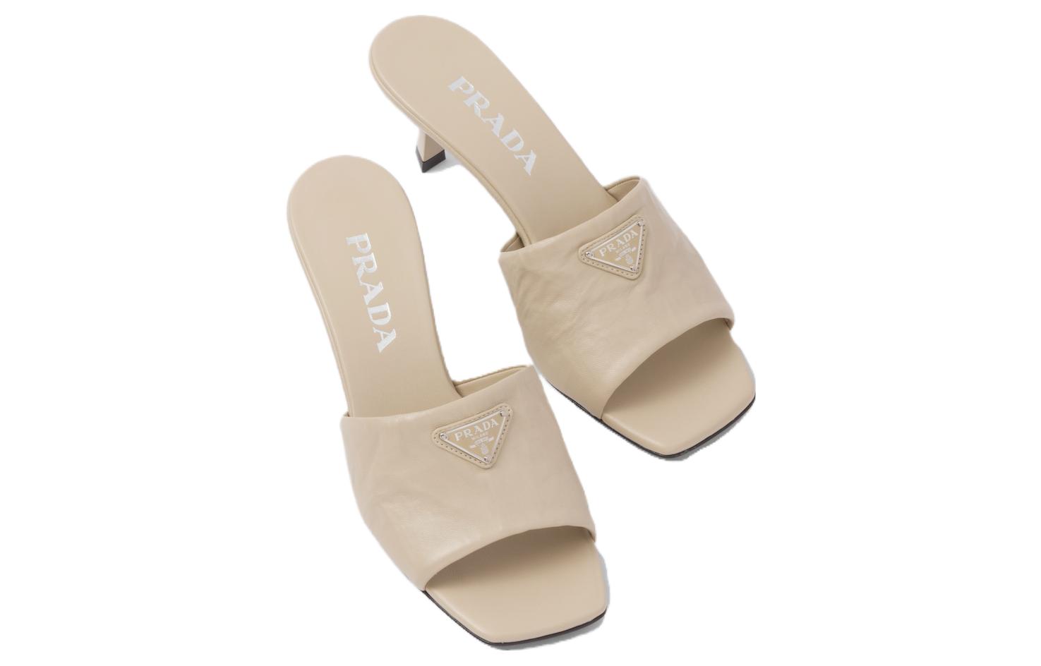 (W) Prada Leather Slide High-Heel Sandals 'Beige' 圖 3