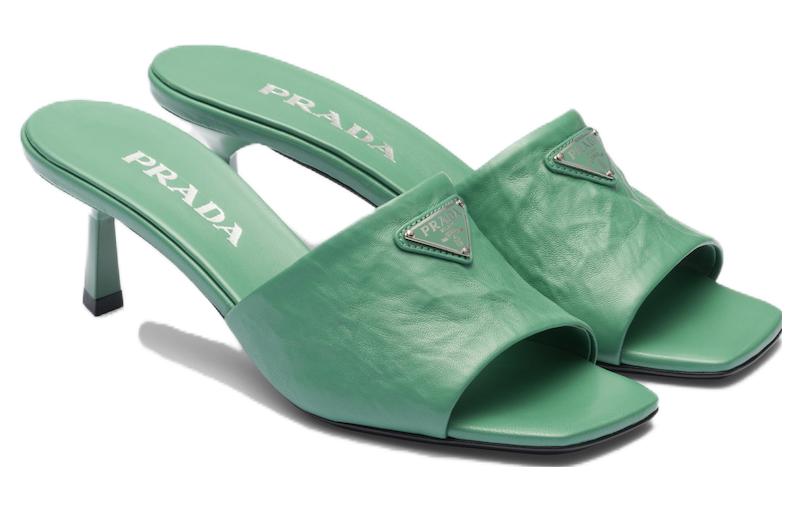 (W) Prada Leather Slide Sandals 'Green' 圖 2