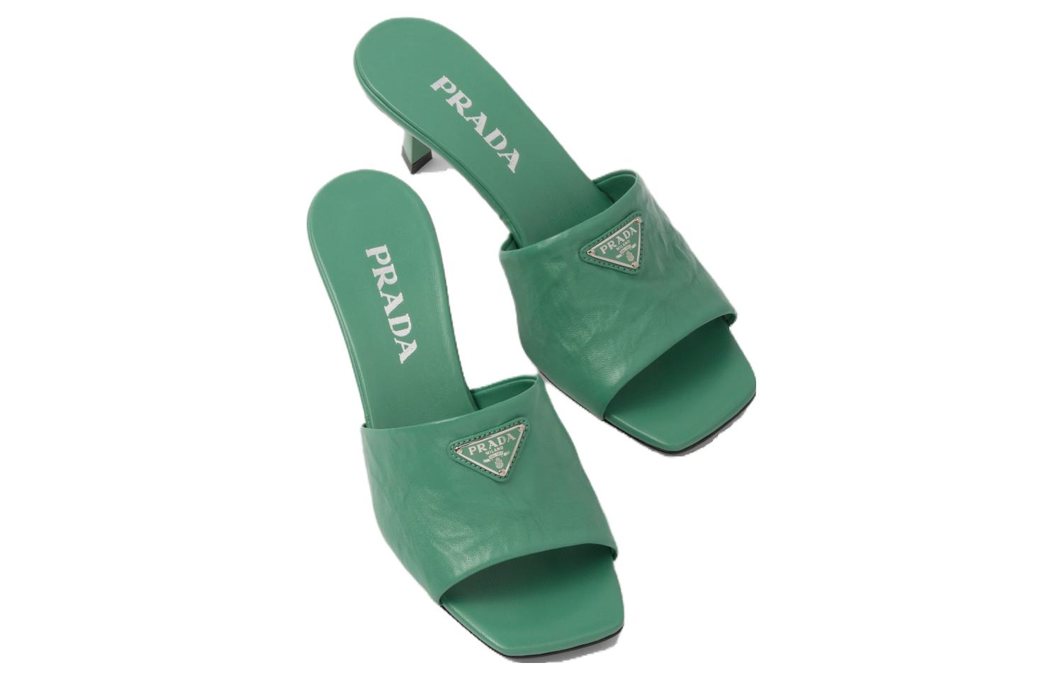 (W) Prada Leather Slide Sandals 'Green' 圖 3