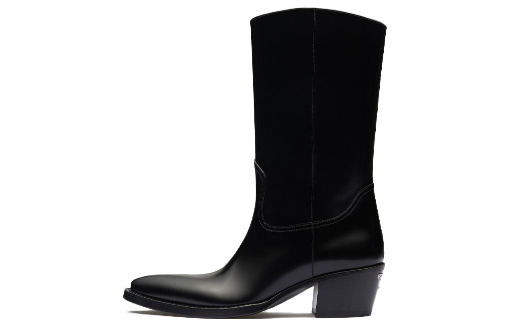 (W) Prada Leather Slip-On Fashion Ankle Boots 'Black'