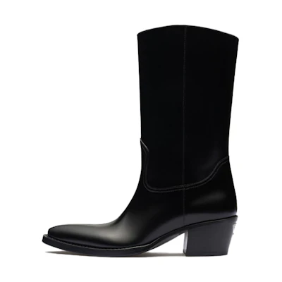 (W) Prada Leather Slip-On Fashion Ankle Boots 'Black'