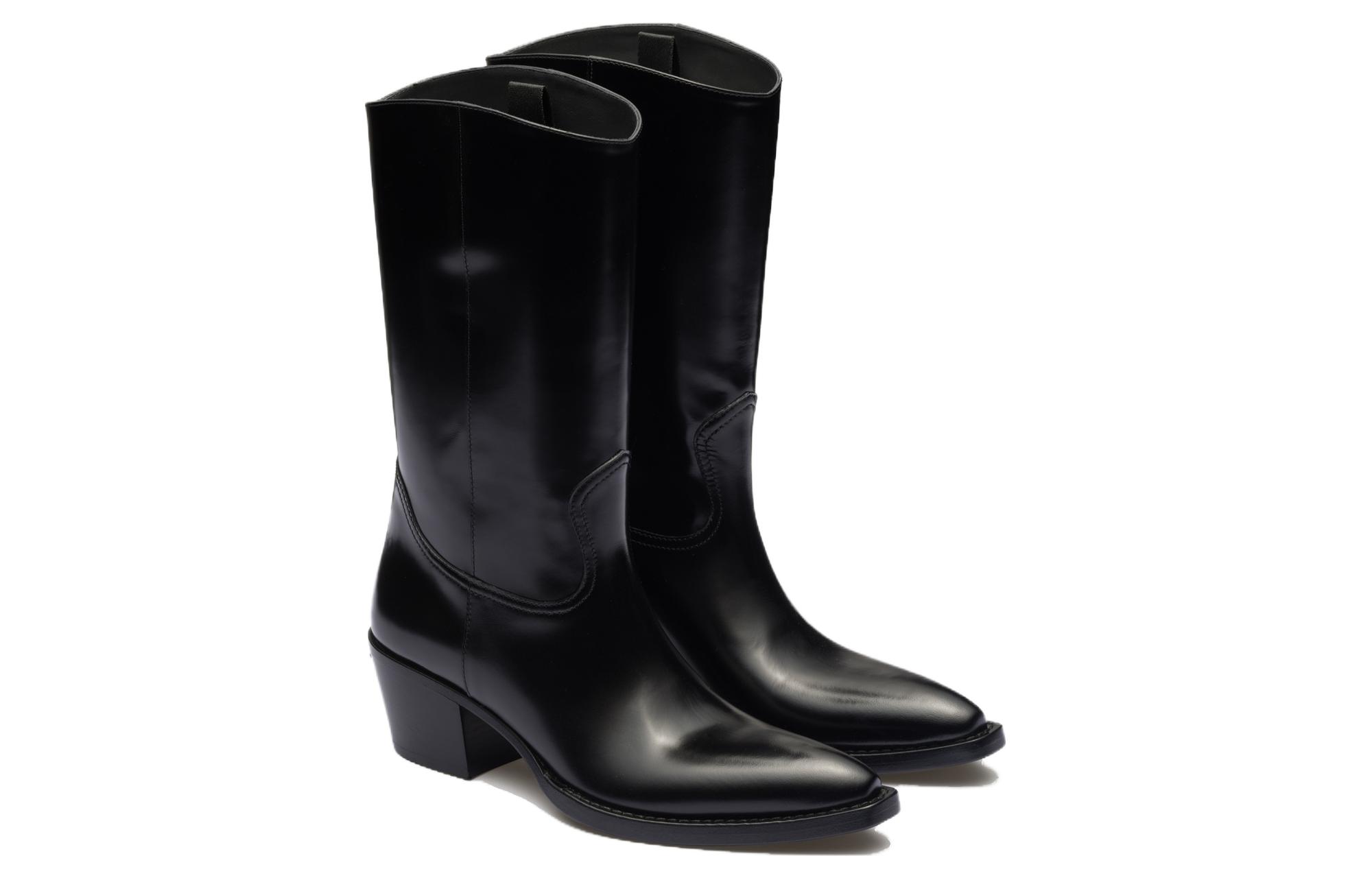 (W) Prada Leather Slip-On Fashion Ankle Boots 'Black' 圖 2