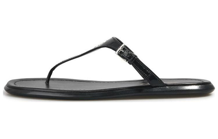(W) Prada Leather Slip-On Flat 'Herringbone Flip-Flop - Black'