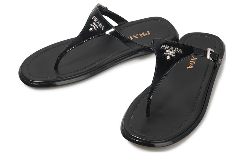 (W) Prada Leather Slip-On Flat 'Herringbone Flip-Flop - Black' 圖 3