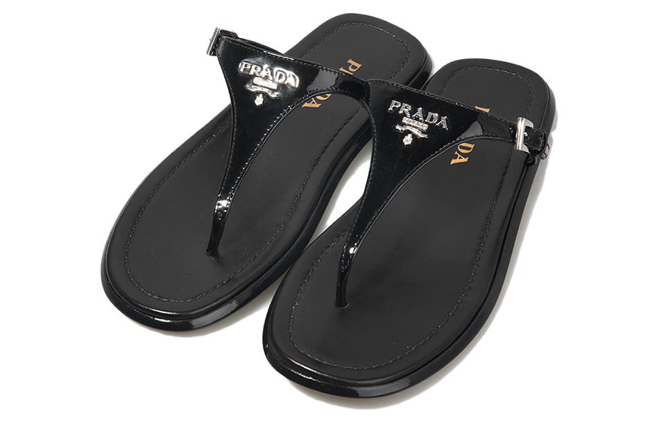 (W) Prada Leather Slip-On Flat 'Herringbone Flip-Flop - Black' 圖 4