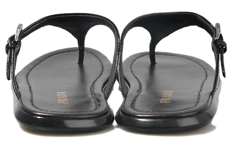 (W) Prada Leather Slip-On Flat 'Herringbone Flip-Flop - Black' 圖 5