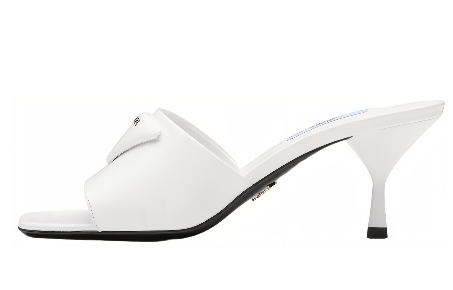 (W) Prada Leather Slip-On High Heel 'Fashion Sandal White'