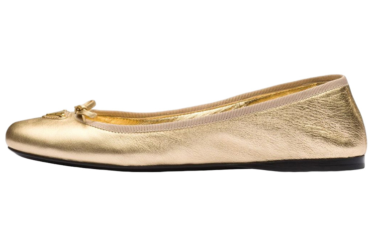 (Women) Prada Leather Slip-On Peep-Toe Flats 'Gold' 1F037N_038_F0522_F_005